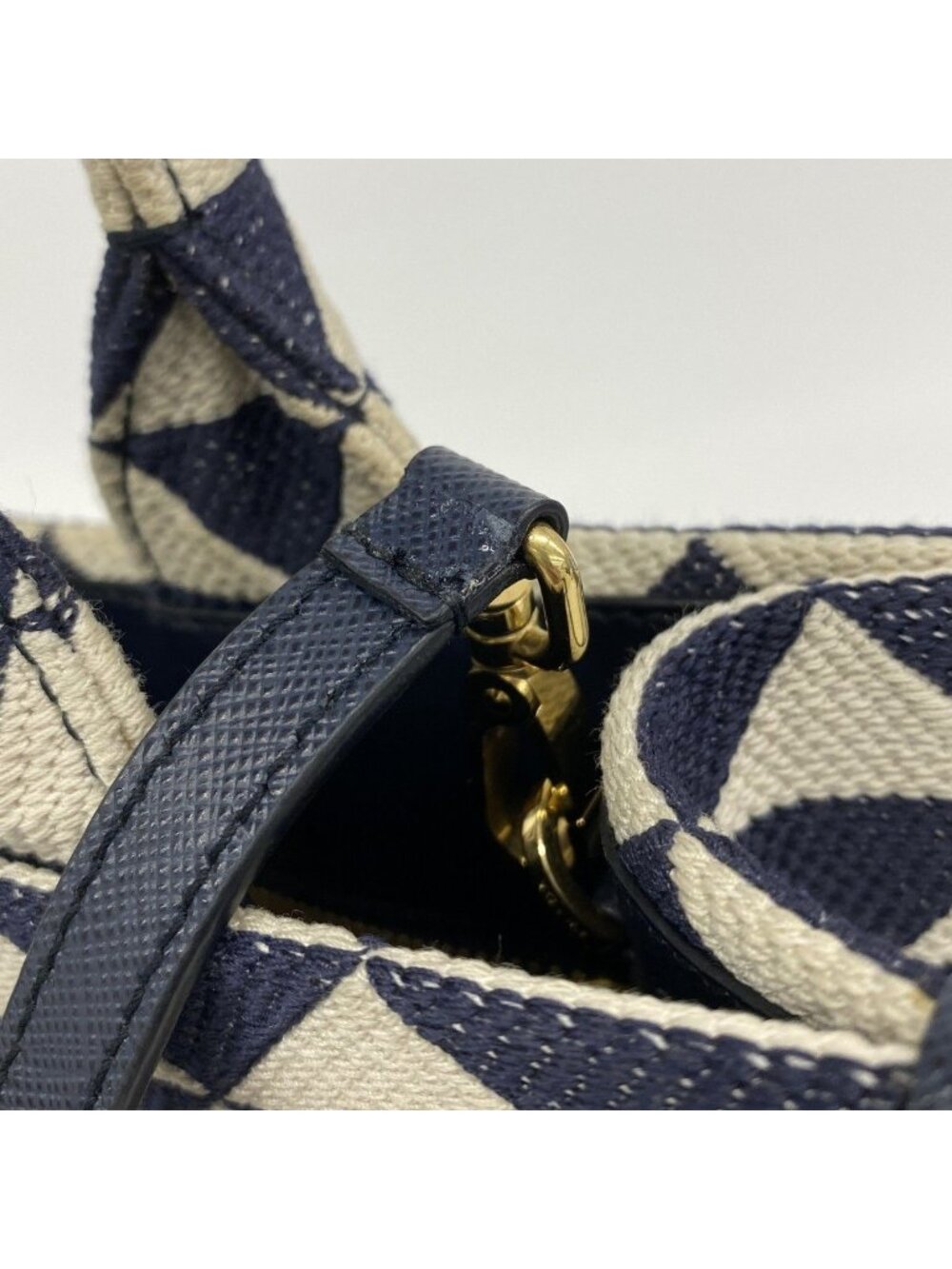 Prada Tote Canvas Navy White Gold 2-Way - Picture 6 of 10